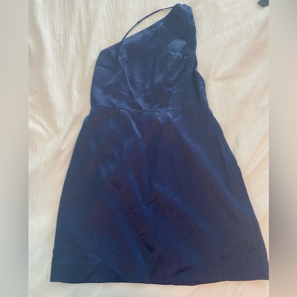 COPY - Navy Hours mini dress with one shoulder and open bacon worn once